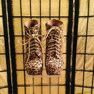 Traffic leopard print platform lace up booties
